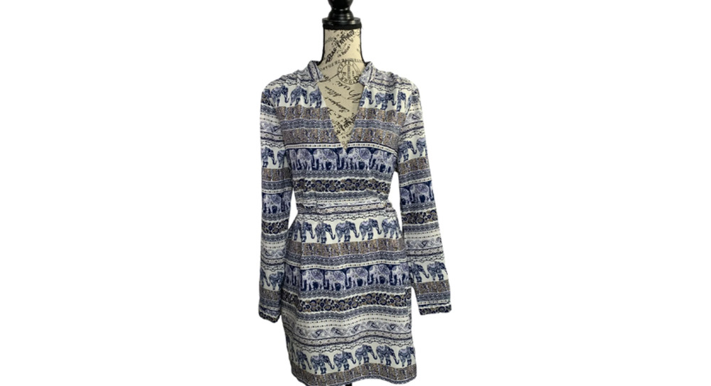 Live 4 Truth Women's Size XL Mini Dress Elephant Print Elastic Waistline Pockets